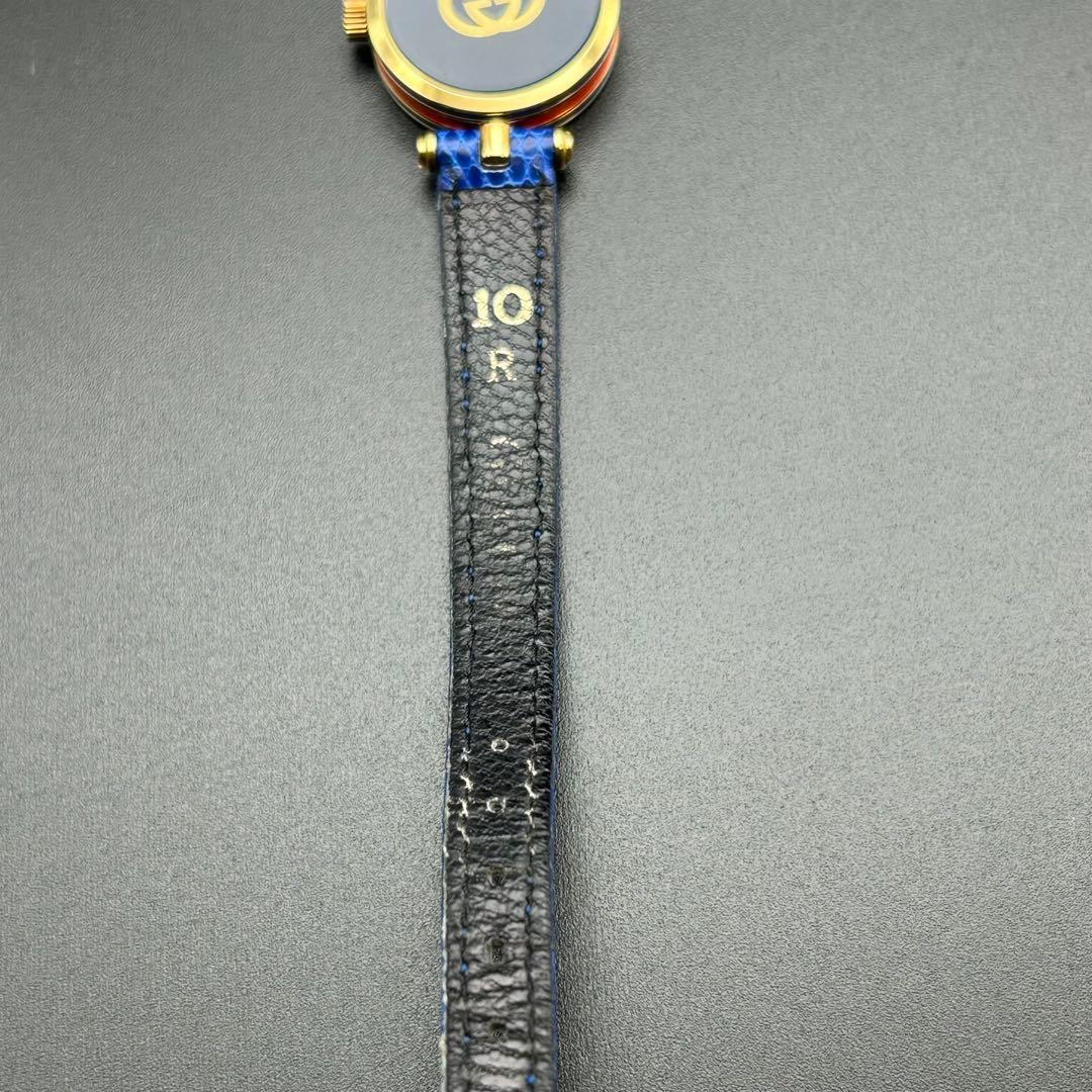 美品 GUCCI シェリーライン 青ベゼル クォーツ 電池交換済 腕時計 箱付