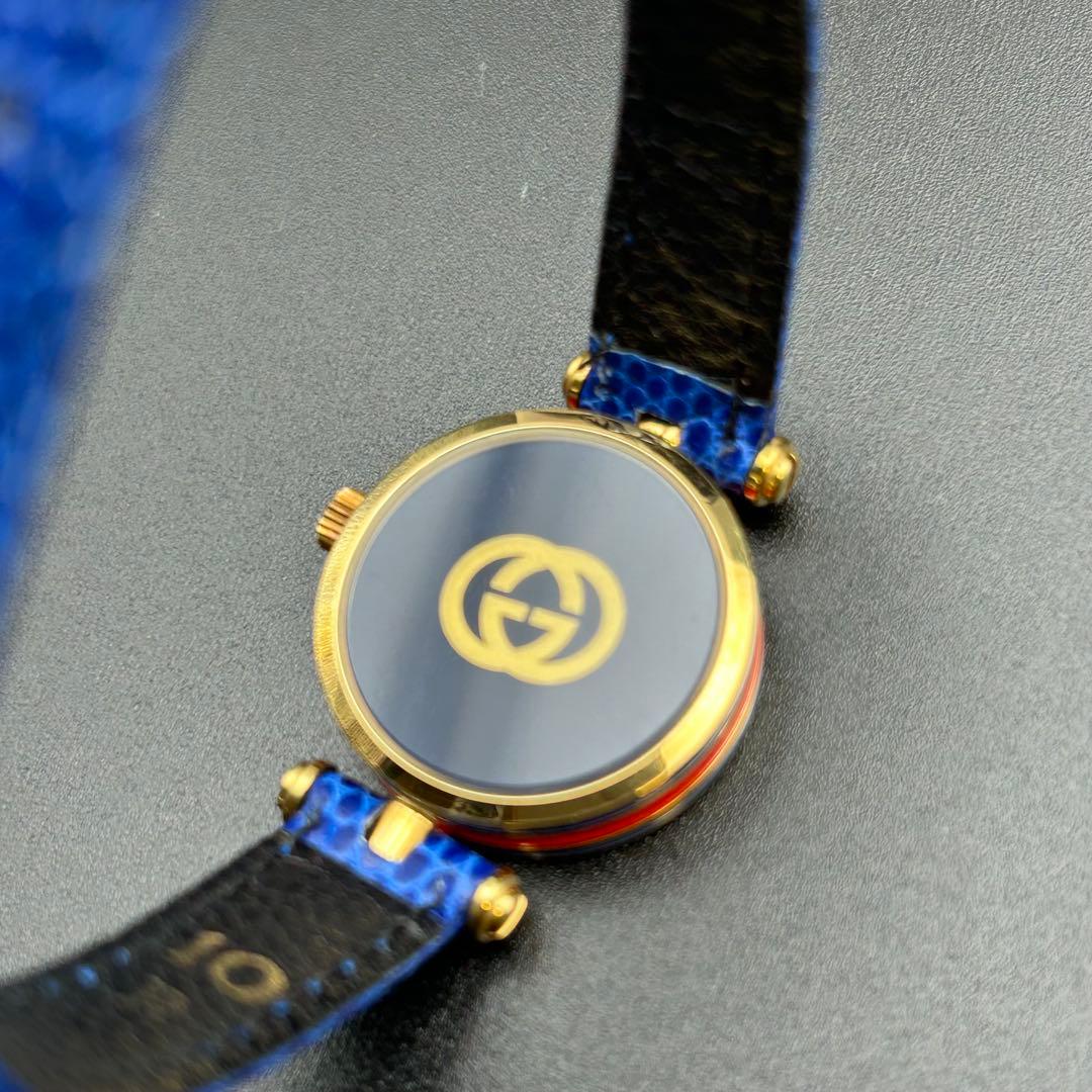 美品 GUCCI シェリーライン 青ベゼル クォーツ 電池交換済 腕時計 箱付