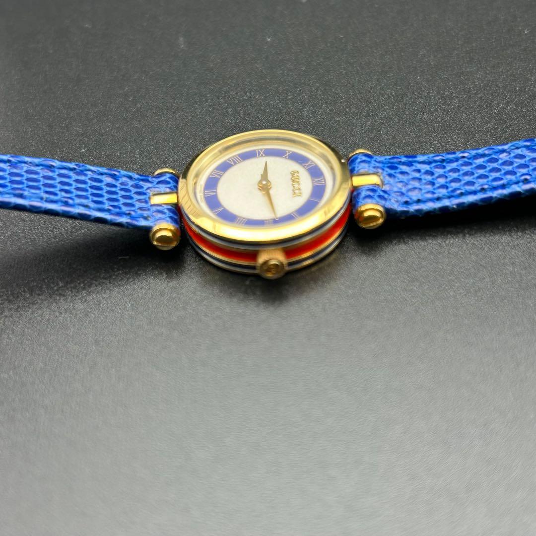 美品 GUCCI シェリーライン 青ベゼル クォーツ 電池交換済 腕時計 箱付