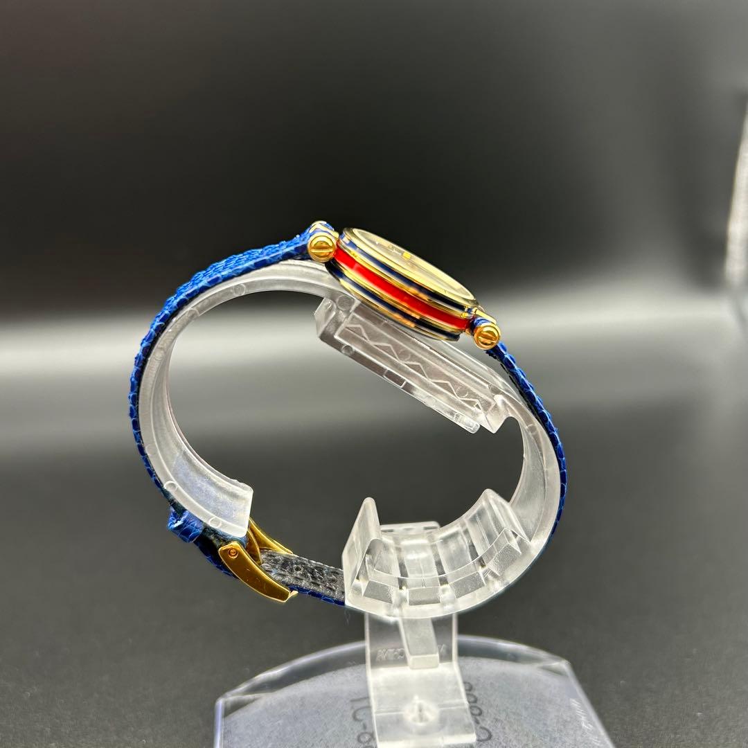 美品 GUCCI シェリーライン 青ベゼル クォーツ 電池交換済 腕時計 箱付