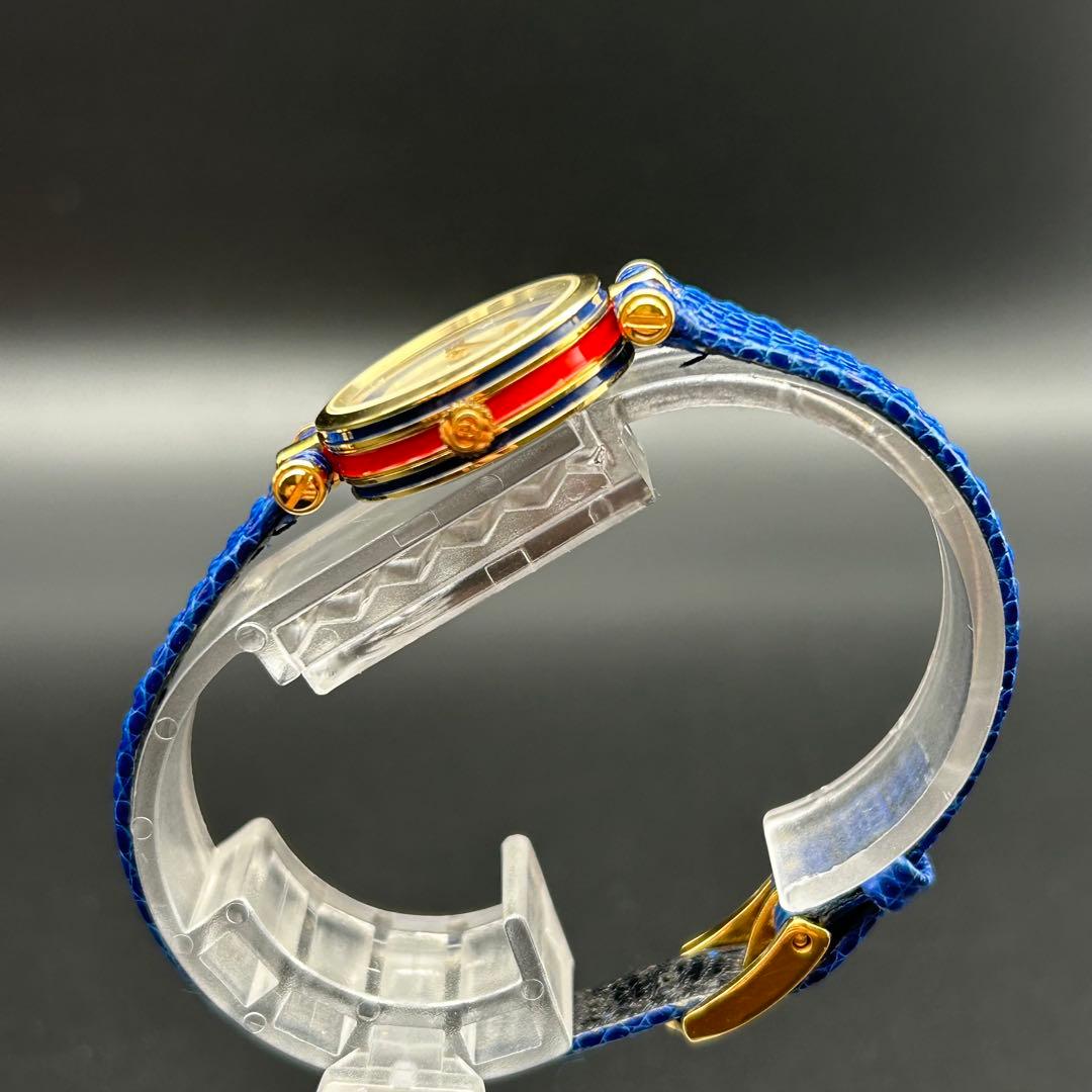 美品 GUCCI シェリーライン 青ベゼル クォーツ 電池交換済 腕時計 箱付