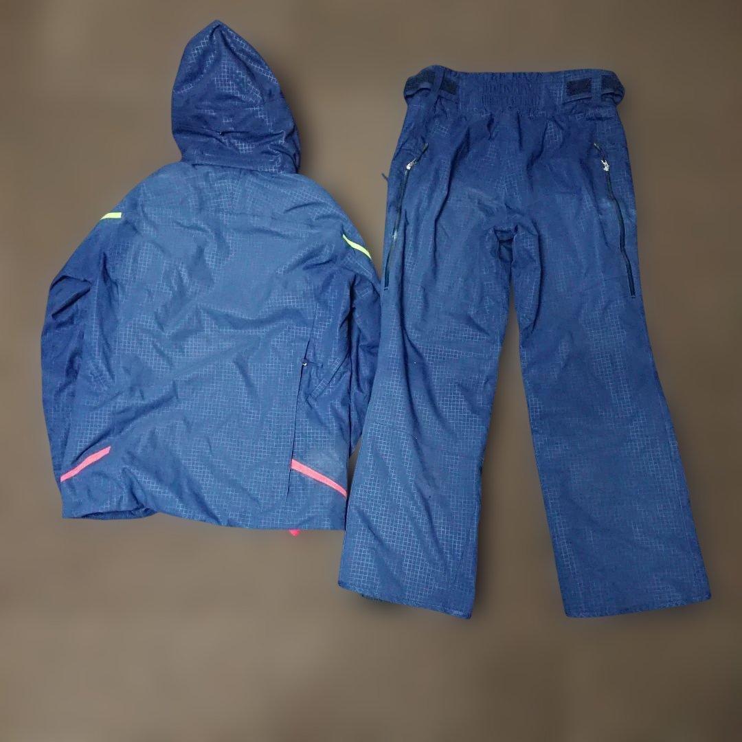 送料無料【Phenix】ネイビー格子柄スキーウェア上下セット 上S下M