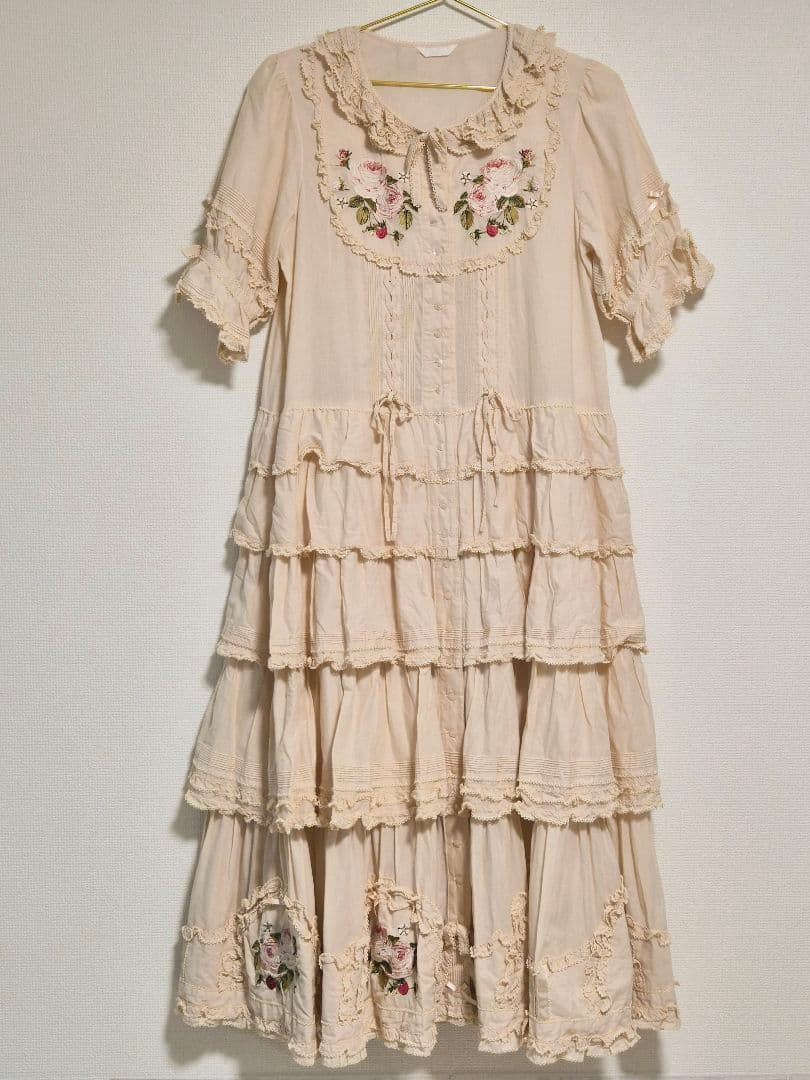 PINK HOUSE Berry Rose刺繍入りパッチワーク風ワンピース