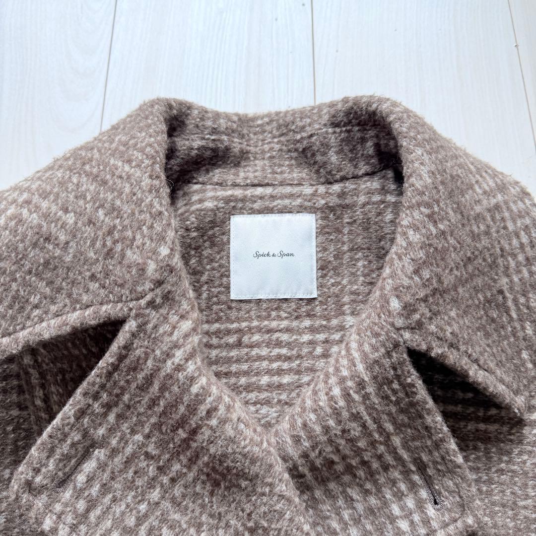 美品✨スピックアンドスパン　Wスライバーチェックハーフコート　ブラウン　36