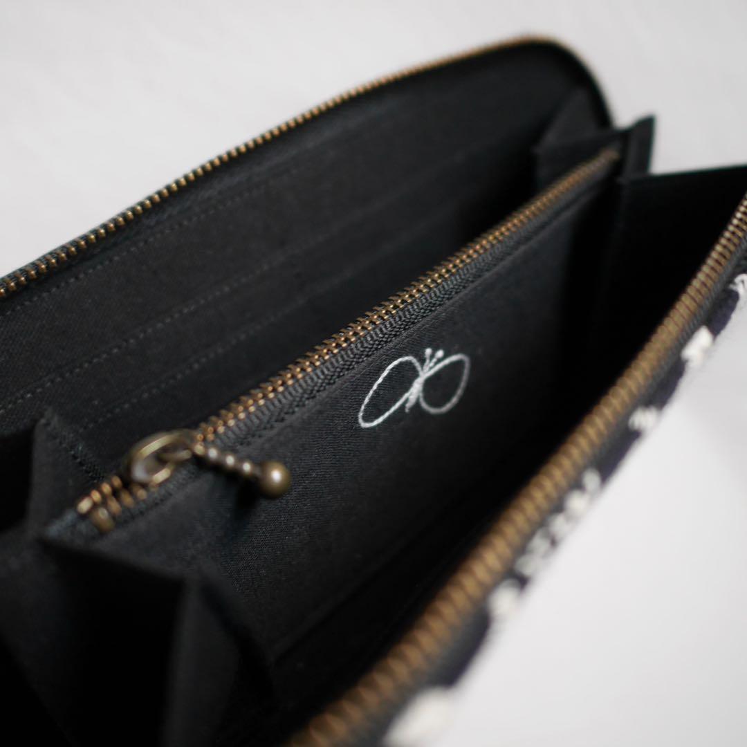 ミナペルホネン 長財布 symphony ネコ刺繍 作家 ハンドメイド