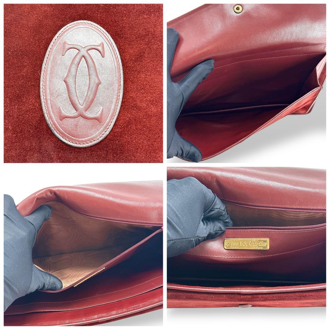 美品 カルティエ クラッチバッグ マストライン スエード 高級感 赤