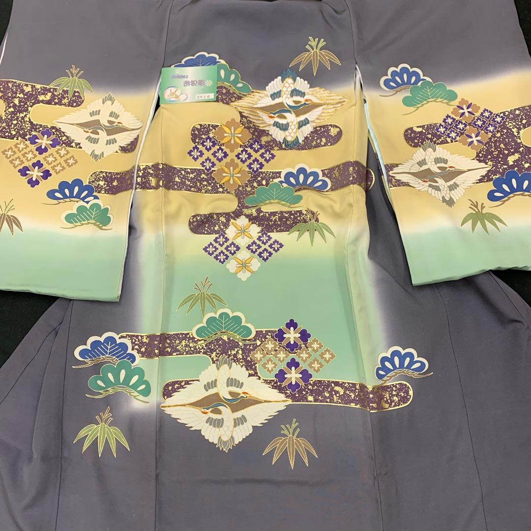 有名店在庫　最高級新品正絹産着（祝着）京友禅工芸美術、特撰祝い雲取松竹向鶴古典文