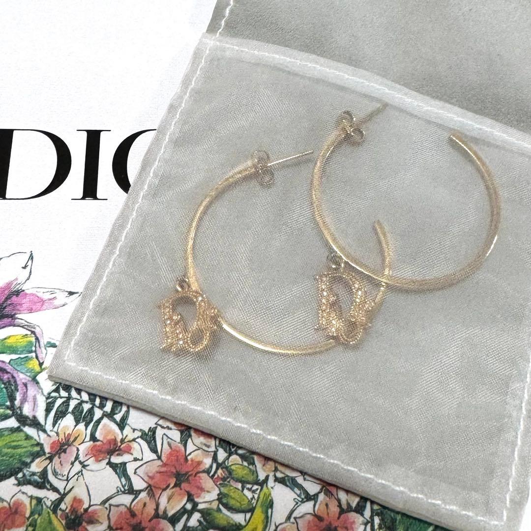 【極美品】Christian Dior フープピアス ラインストーンロゴチャーム