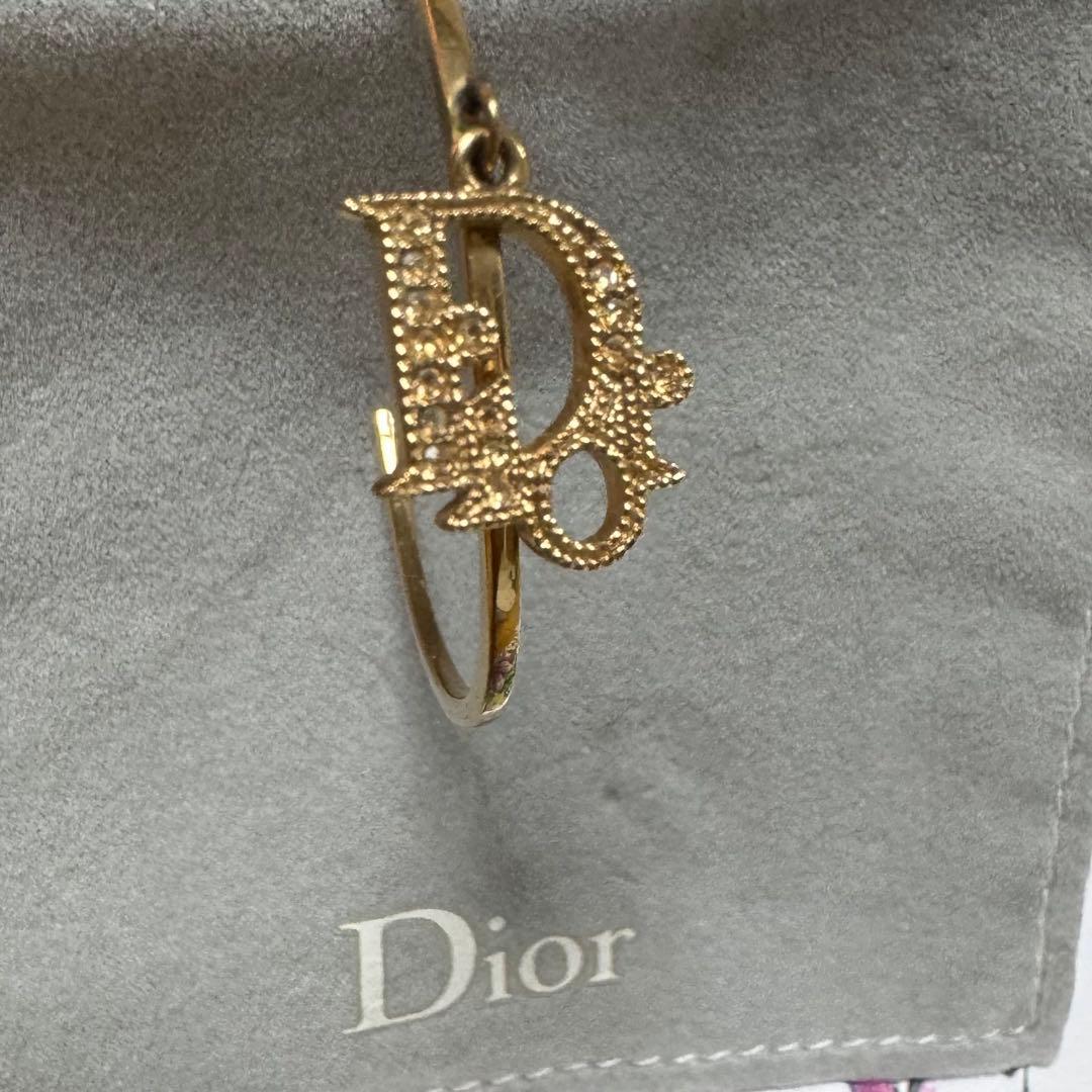 【極美品】Christian Dior フープピアス ラインストーンロゴチャーム