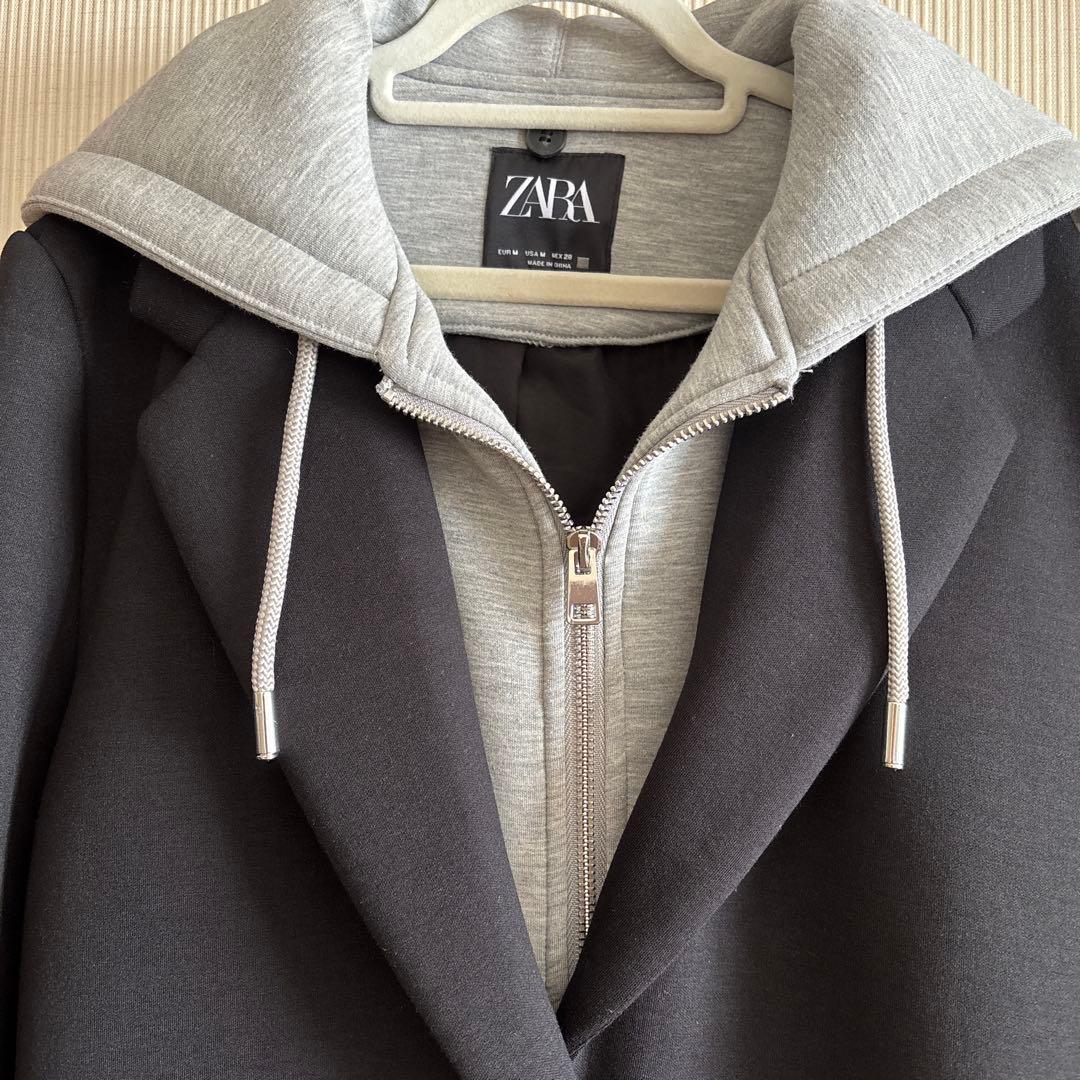 ZARA デタッチャブルフード コントラストコート　M〜L 美品