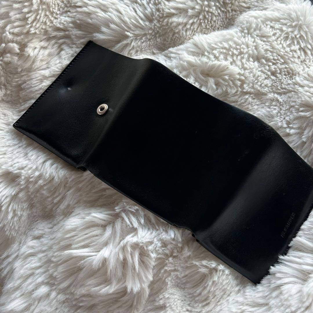 美品/JIL SANDER /ブラックレザー三つ折り財布