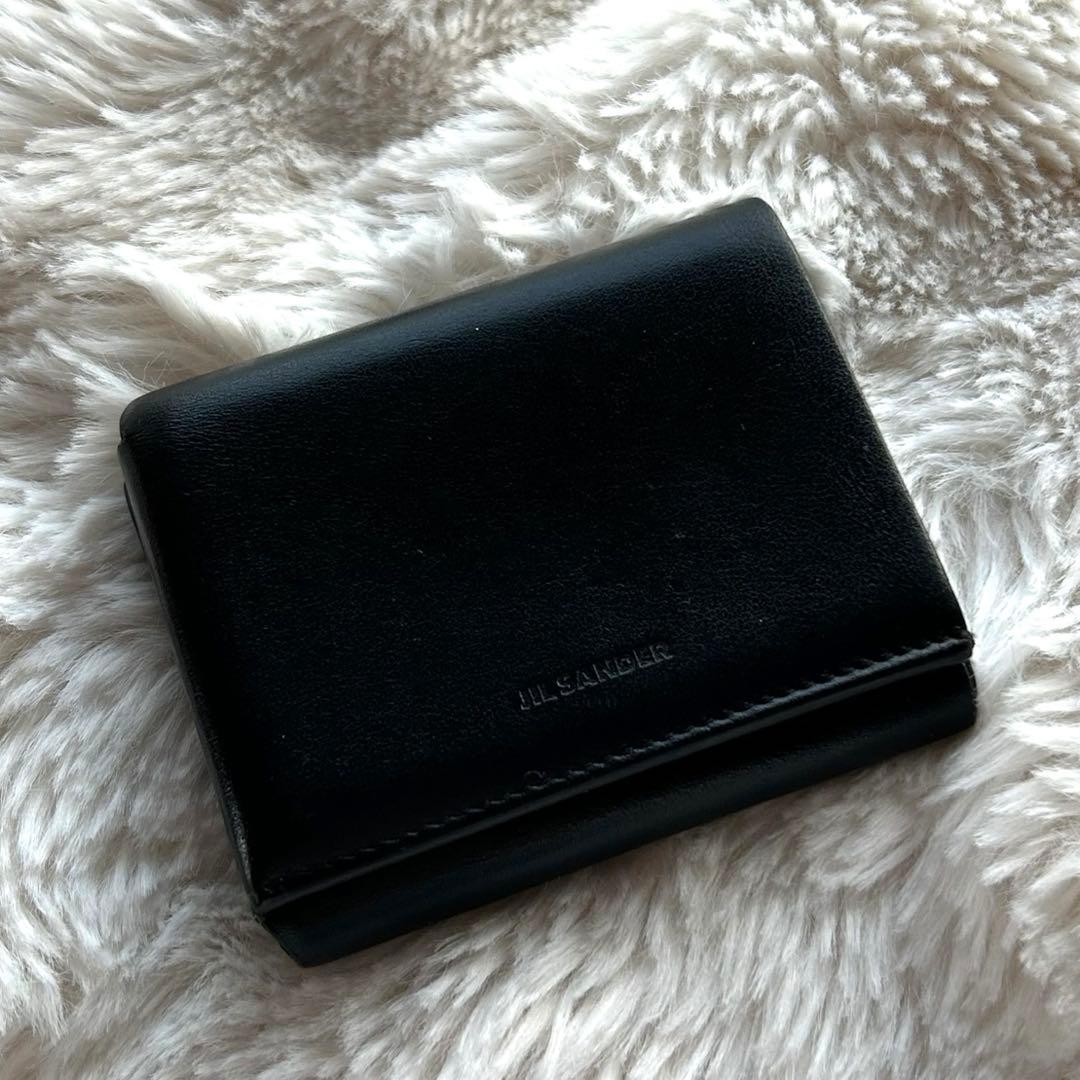 美品/JIL SANDER /ブラックレザー三つ折り財布