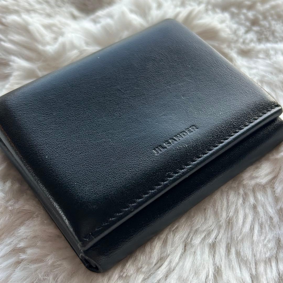 美品/JIL SANDER /ブラックレザー三つ折り財布