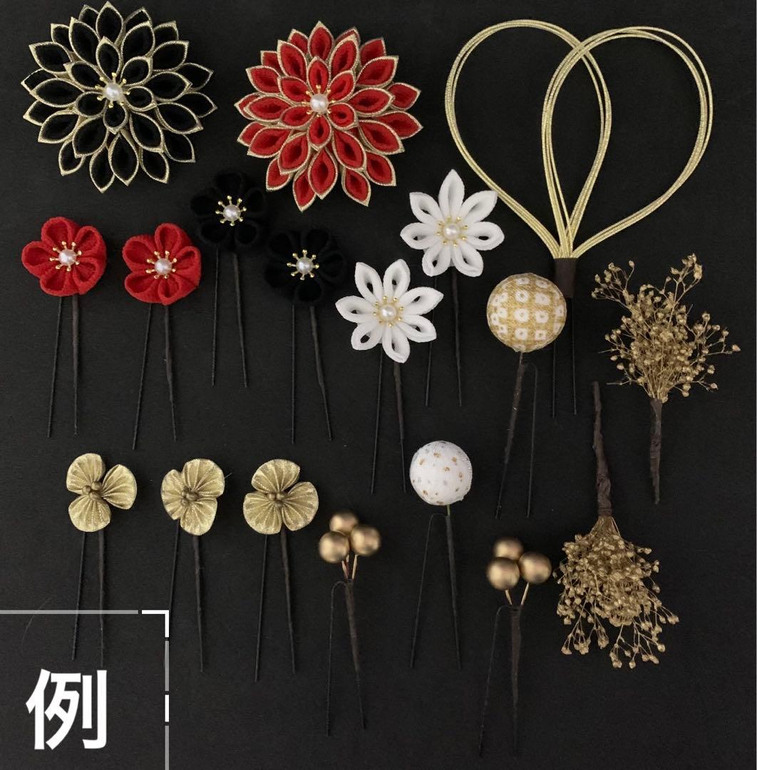 つまみ細工　髪飾り　濃いエンジ　アイボリー