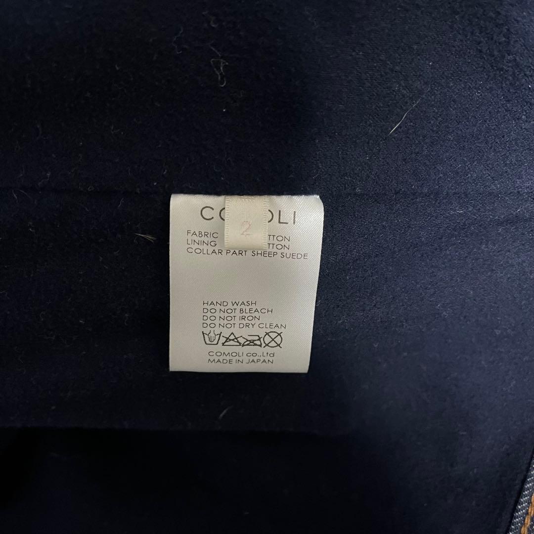 COMOLI ノンウォッシュ 襟レザー デニムジャケット レザーワークジャケット