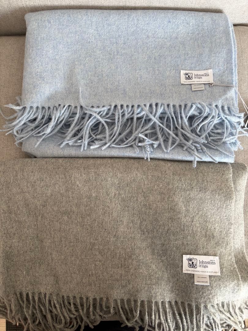 【新品】ジョンストンズ　カシミヤ大判ストール　ビンテージブルー