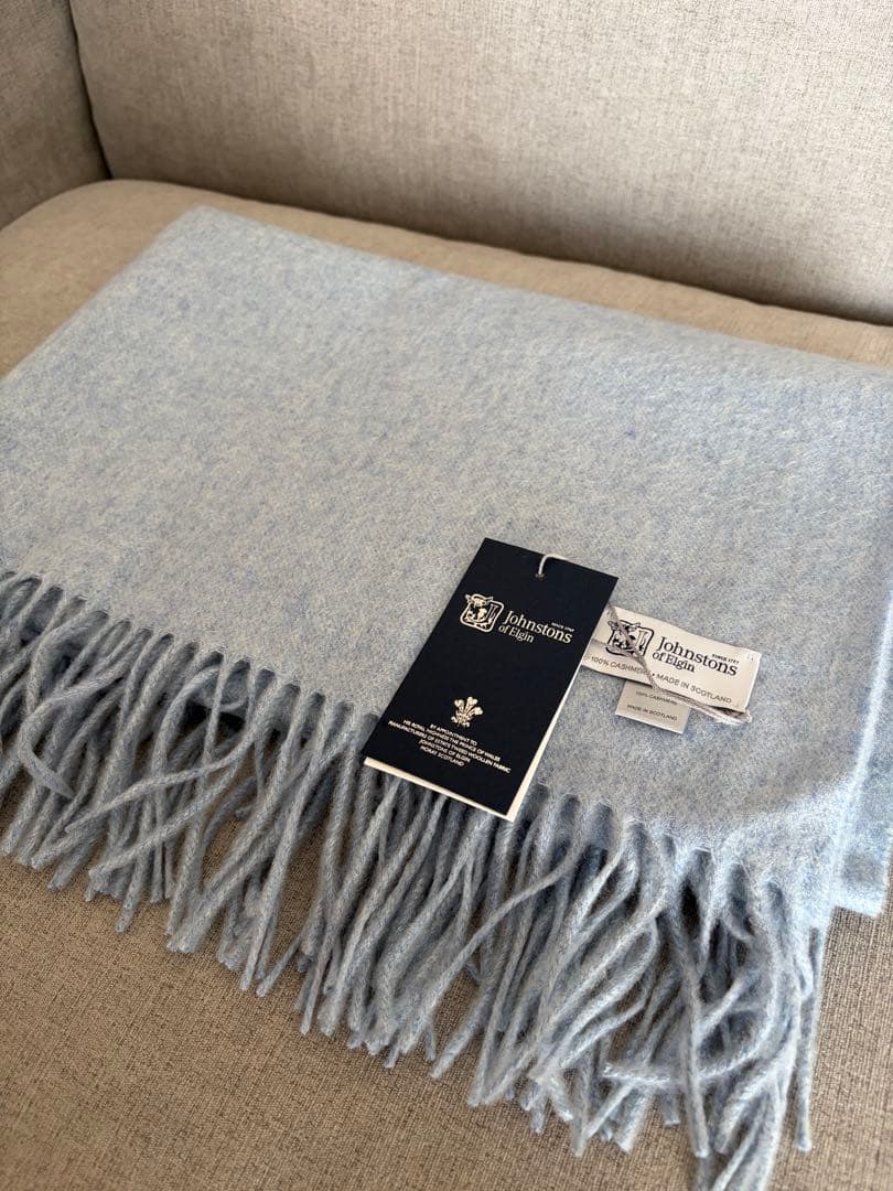 【新品】ジョンストンズ　カシミヤ大判ストール　ビンテージブルー
