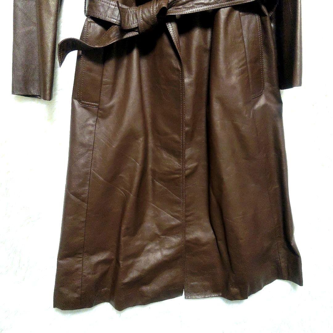 トレンチコート　ロング丈　レザー　女優襟　ビッグショール　ベルト付き　9