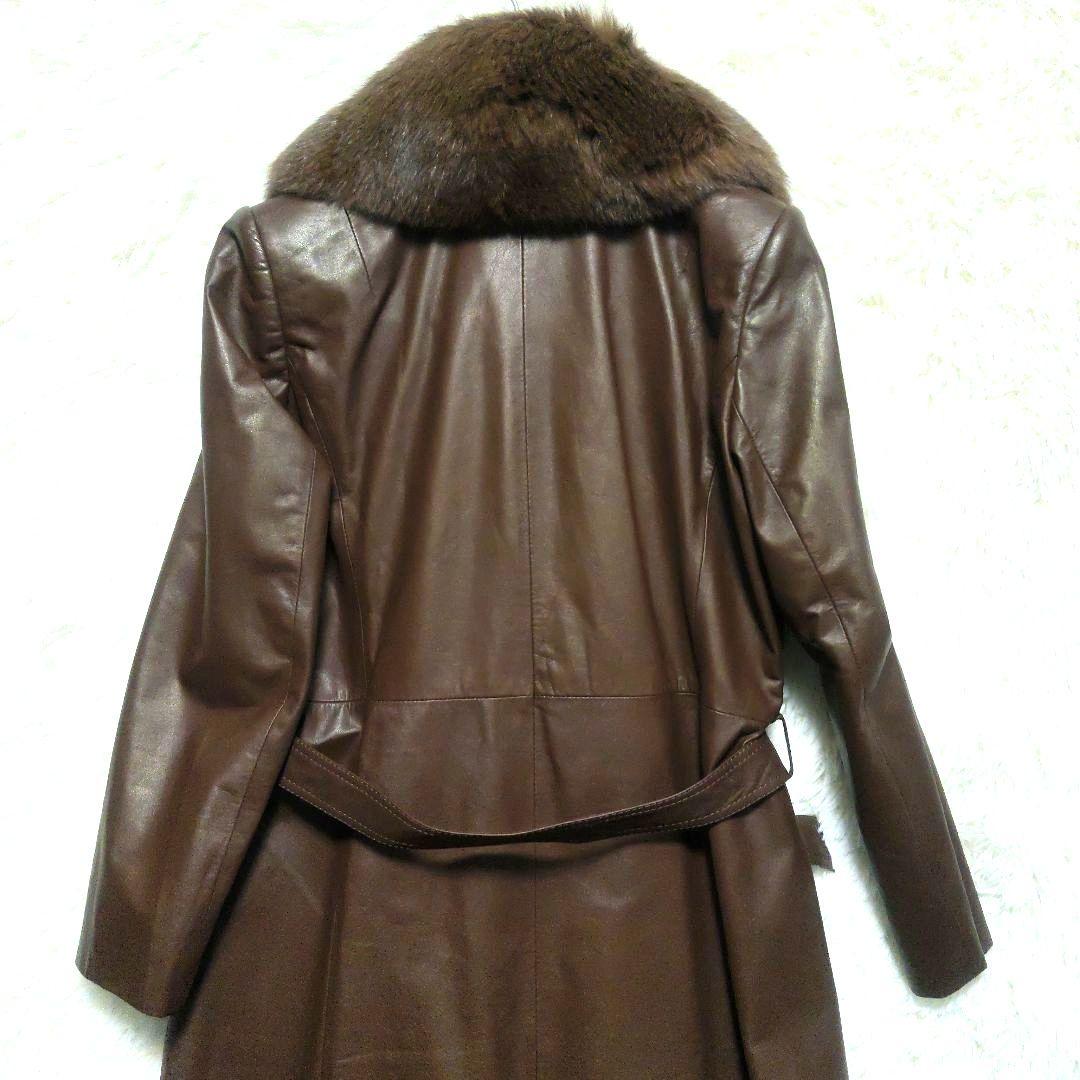 トレンチコート　ロング丈　レザー　女優襟　ビッグショール　ベルト付き　9