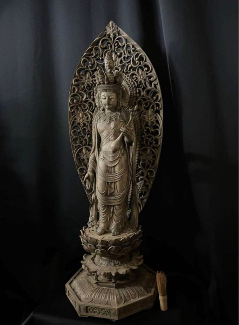や*ん様 井波彫刻　特大型高91cm 　香樟材　時代彫刻　木彫仏教　十一面観音菩