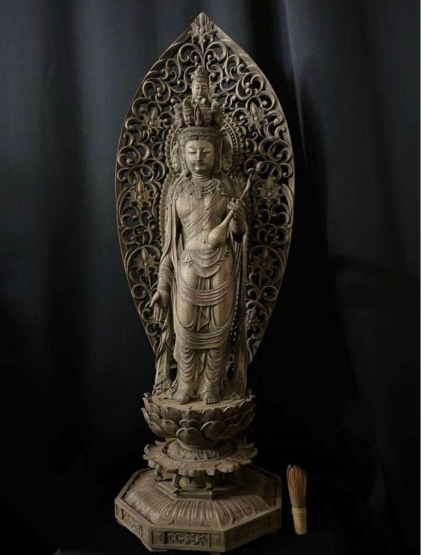 や*ん様 井波彫刻　特大型高91cm 　香樟材　時代彫刻　木彫仏教　十一面観音菩