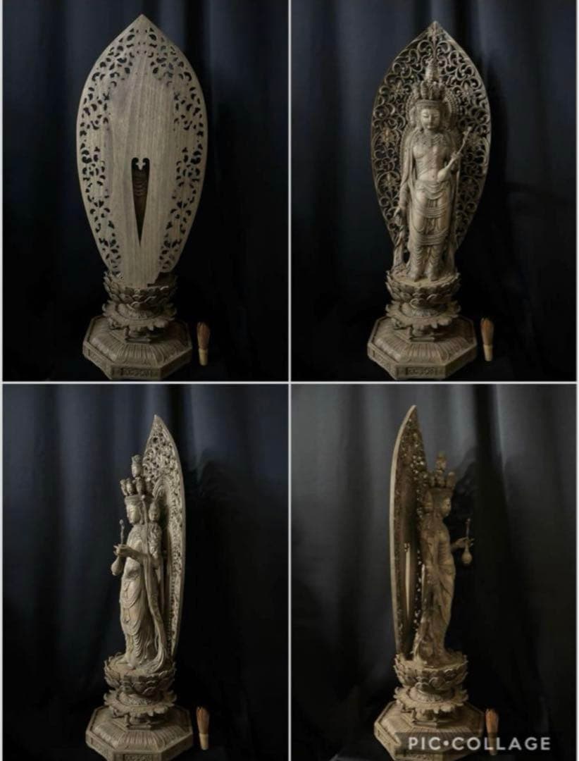 や*ん様 井波彫刻　特大型高91cm 　香樟材　時代彫刻　木彫仏教　十一面観音菩