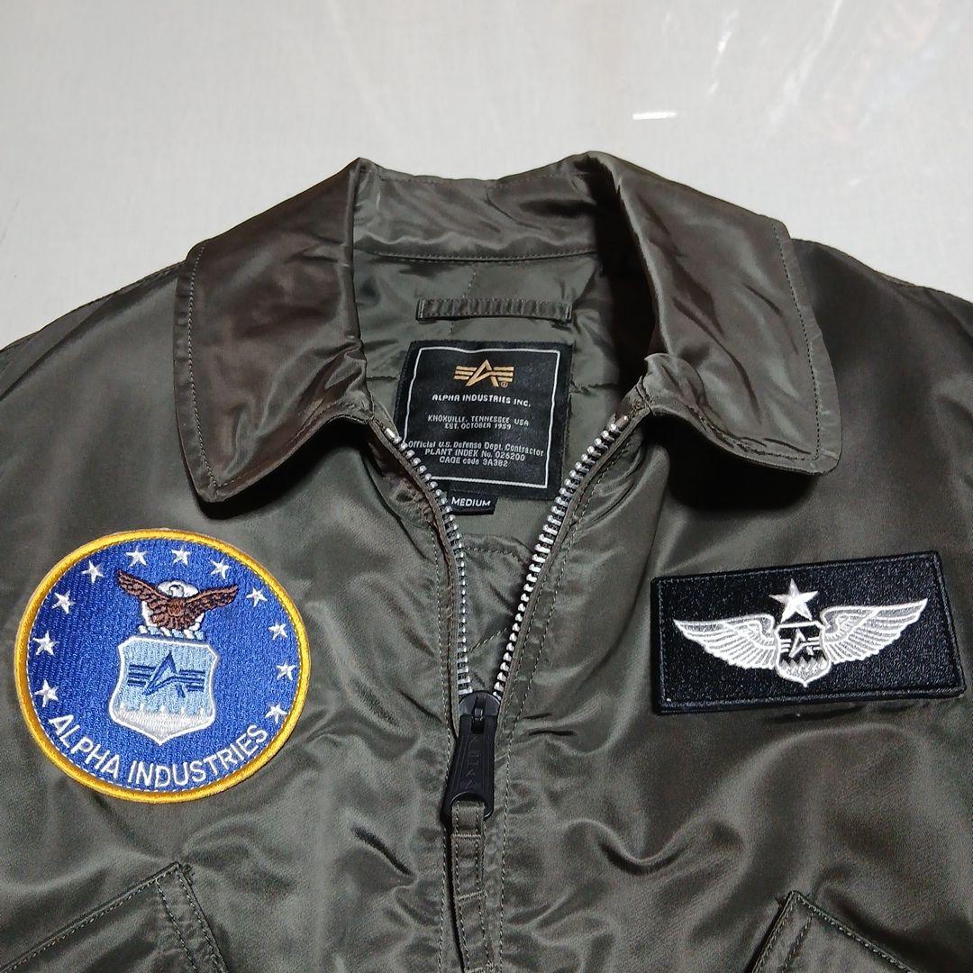 ALPHAフライトジャケットCWU45/Pタイト濃緑M刺繍パッチM新品未使用
