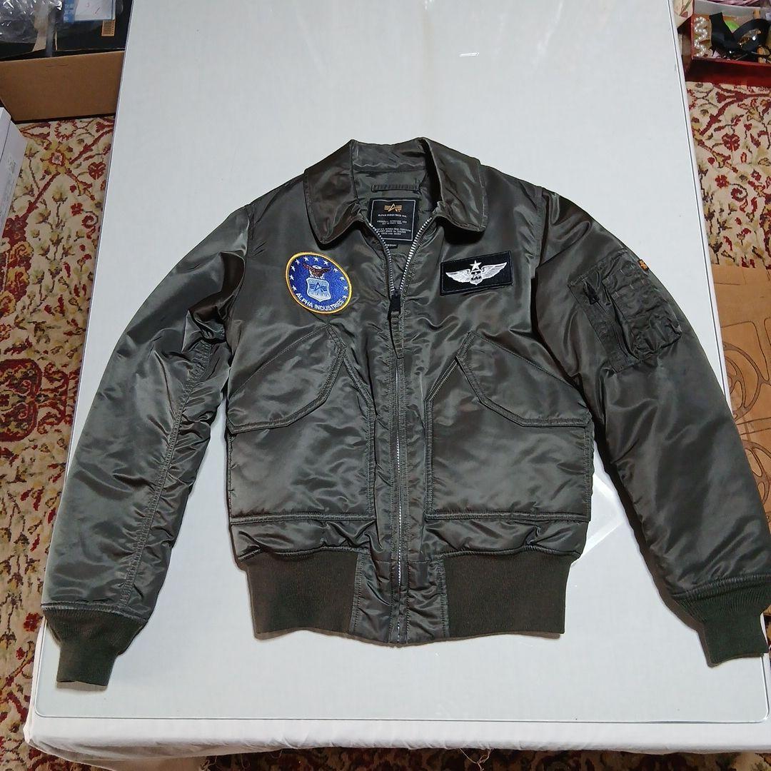 ALPHAフライトジャケットCWU45/Pタイト濃緑M刺繍パッチM新品未使用