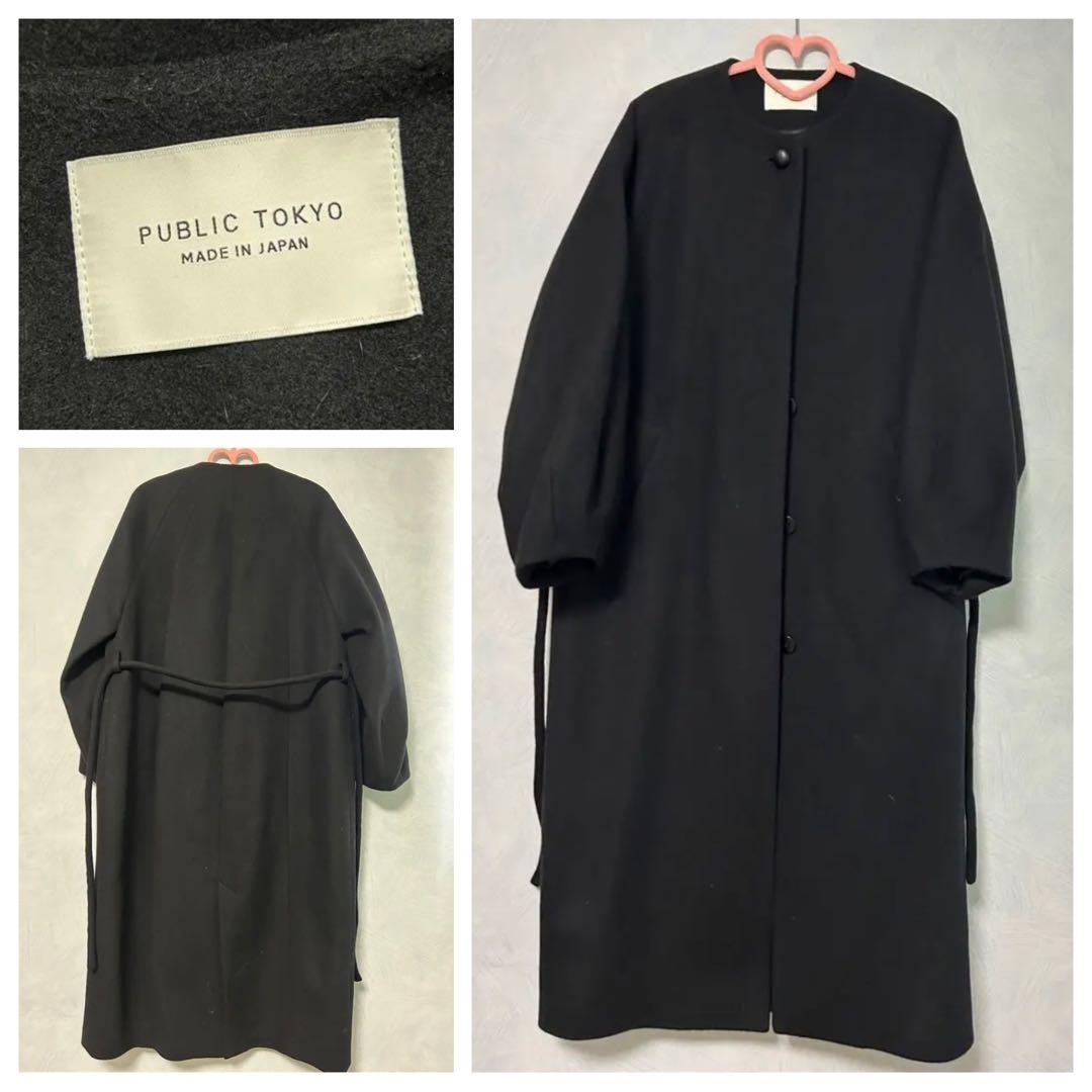 パブリックトウキョウ　【S100ウール】ボリュームスリーブノーカラーコート