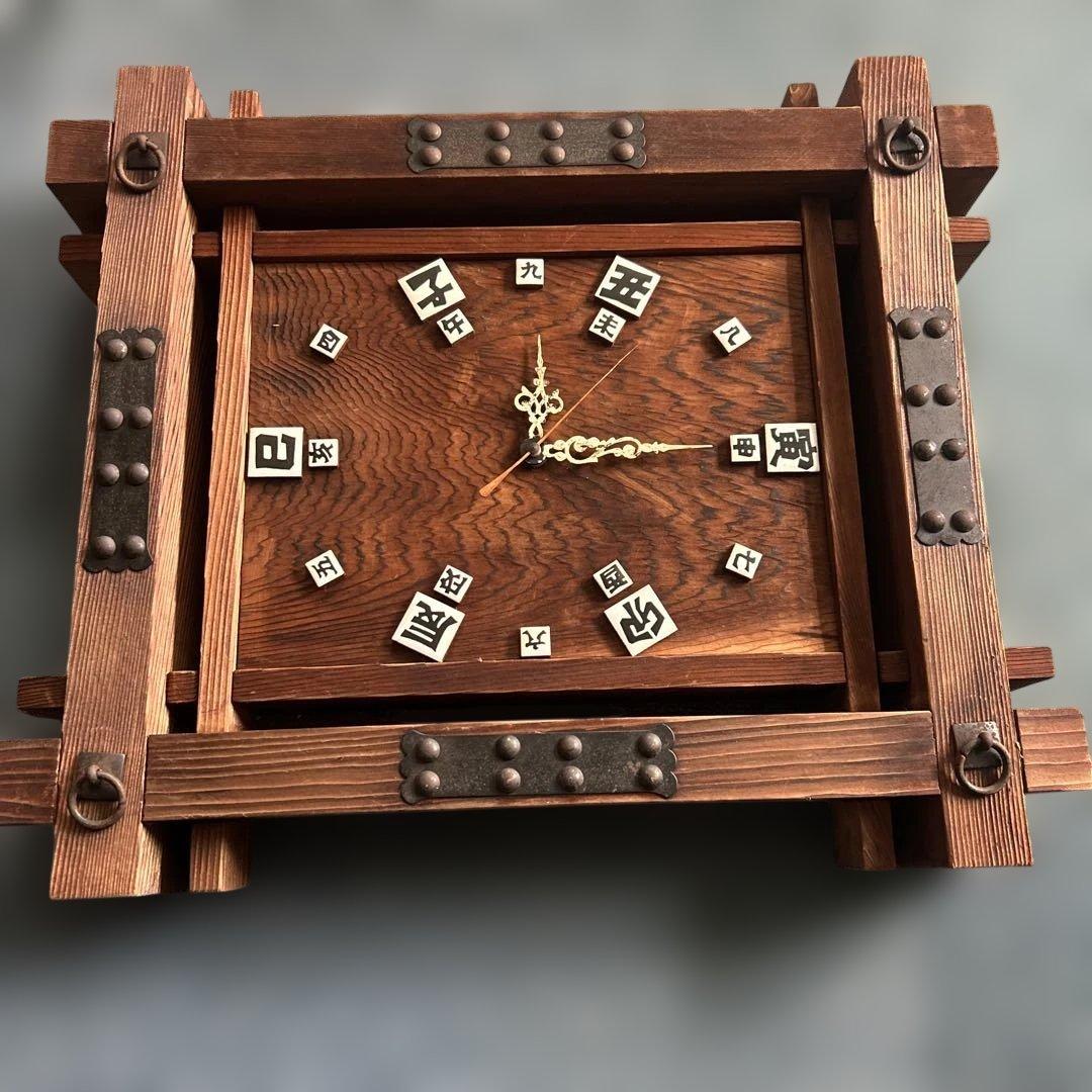 アンティーク和風木製時計 漢字の数字付き