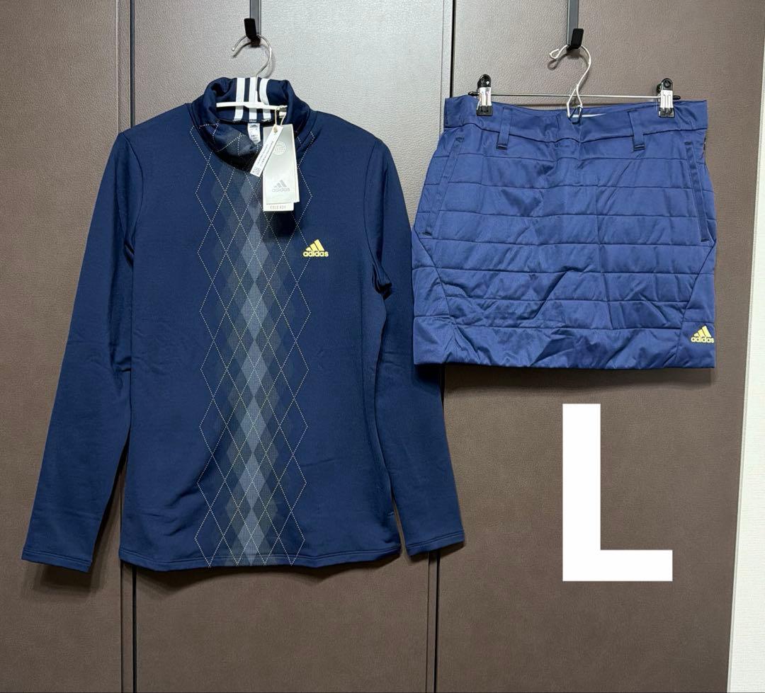 新品✨アディダスゴルフ　上下　タートルネックシャツ　中綿スカート　ネイビー　 L