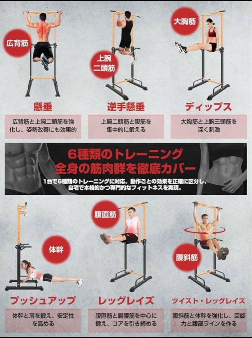 懸垂マシン 耐荷重200kg 12段調節 懸垂台 懸垂機 筋トレ 組立簡単