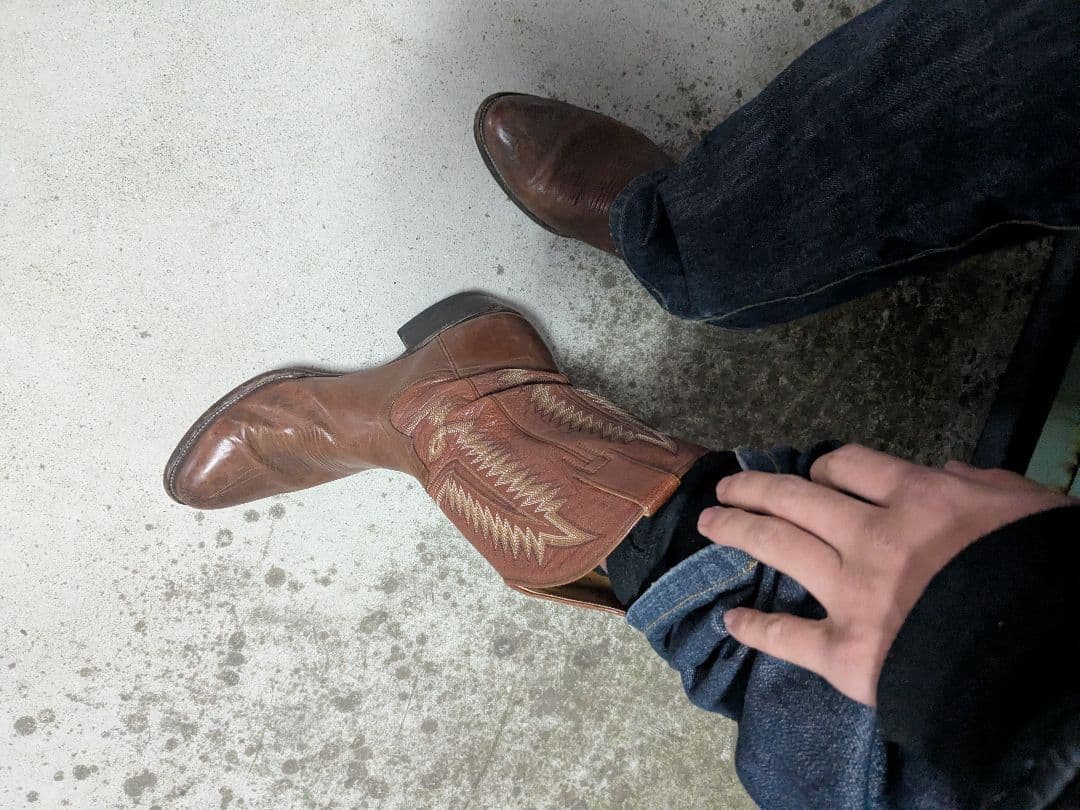 木村拓哉着用 USA古着 ウエスタンブーツ ブラウン刺繍入り