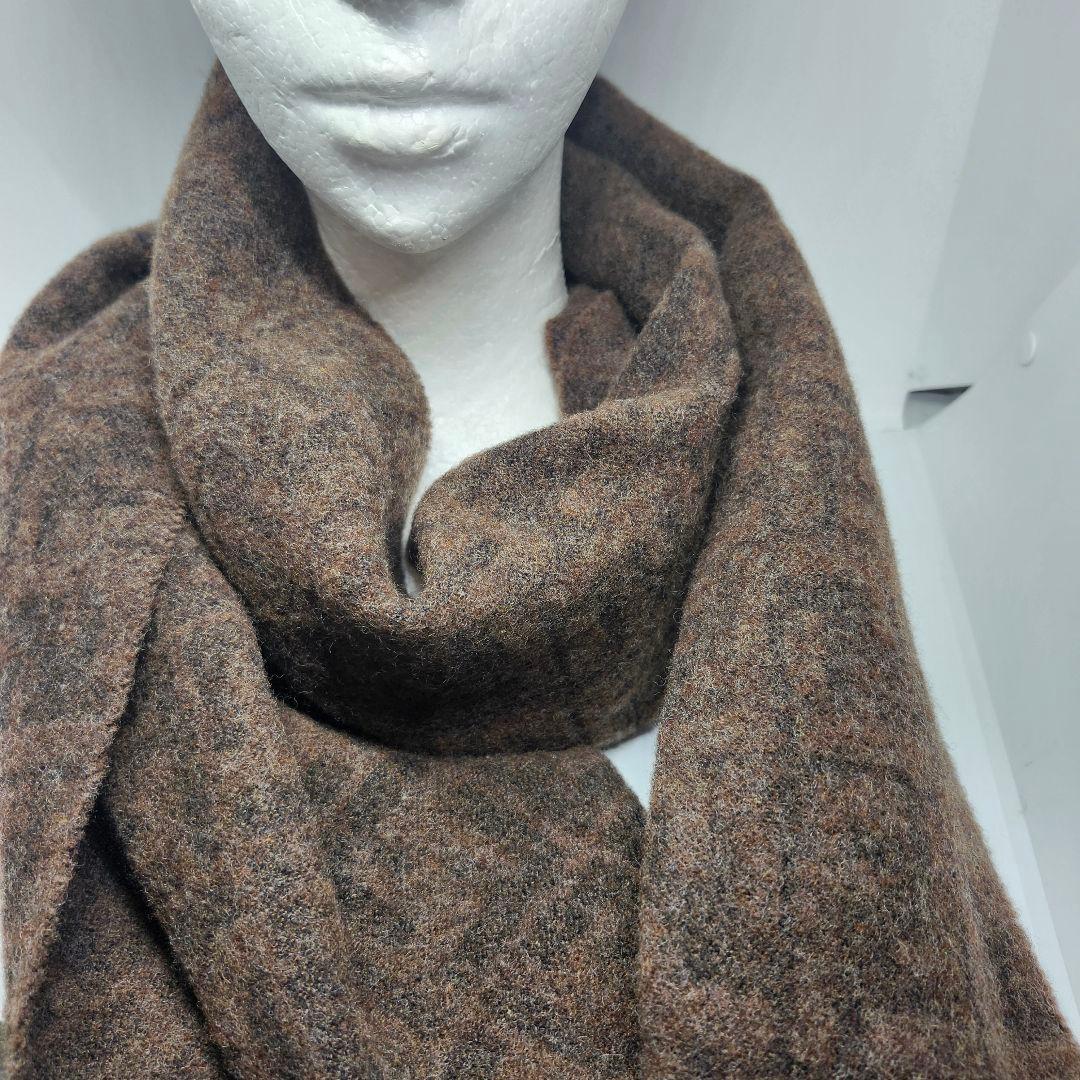 FENDI フェンディ マフラー ウール ロゴ 総柄 イタリア製 メンズ 茶色