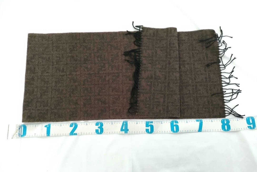 FENDI フェンディ マフラー ウール ロゴ 総柄 イタリア製 メンズ 茶色