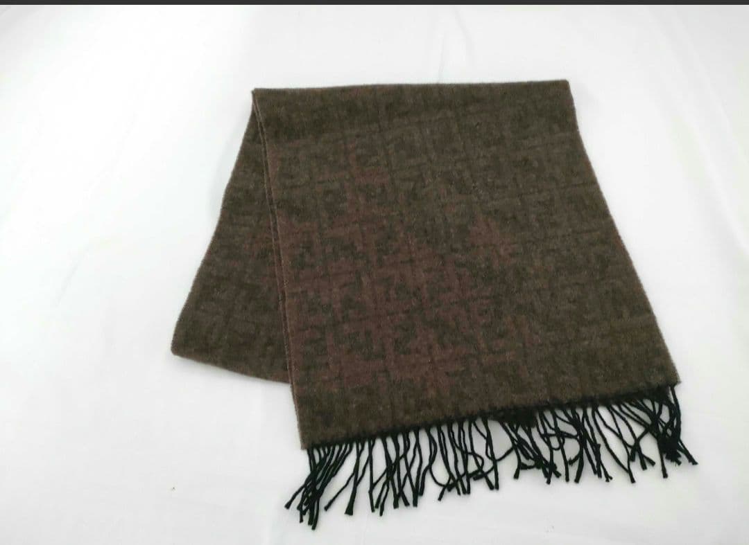 FENDI フェンディ マフラー ウール ロゴ 総柄 イタリア製 メンズ 茶色