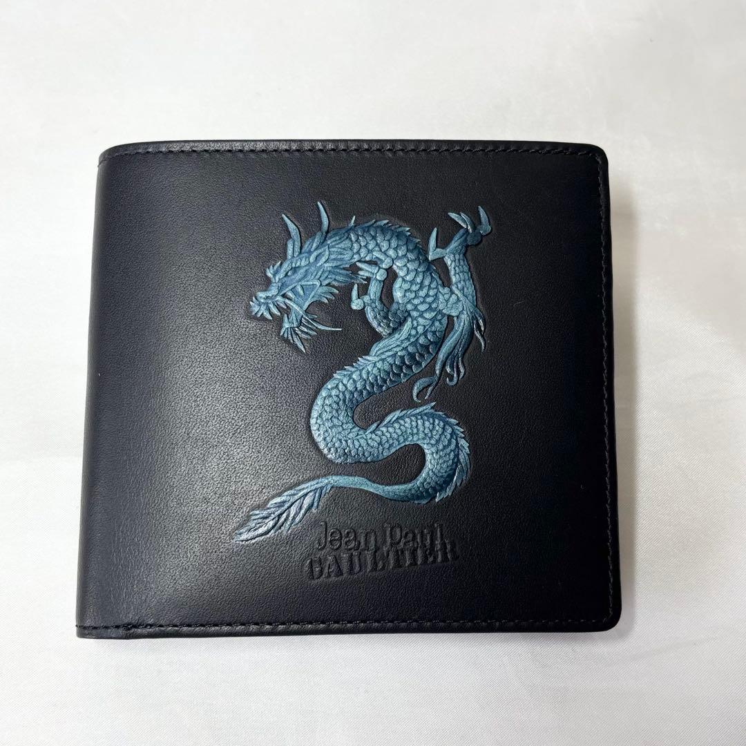 【新品】　ジャンポールゴルチエ　ドラゴン　二つ折り財布　ロゴ　ブラック　希少