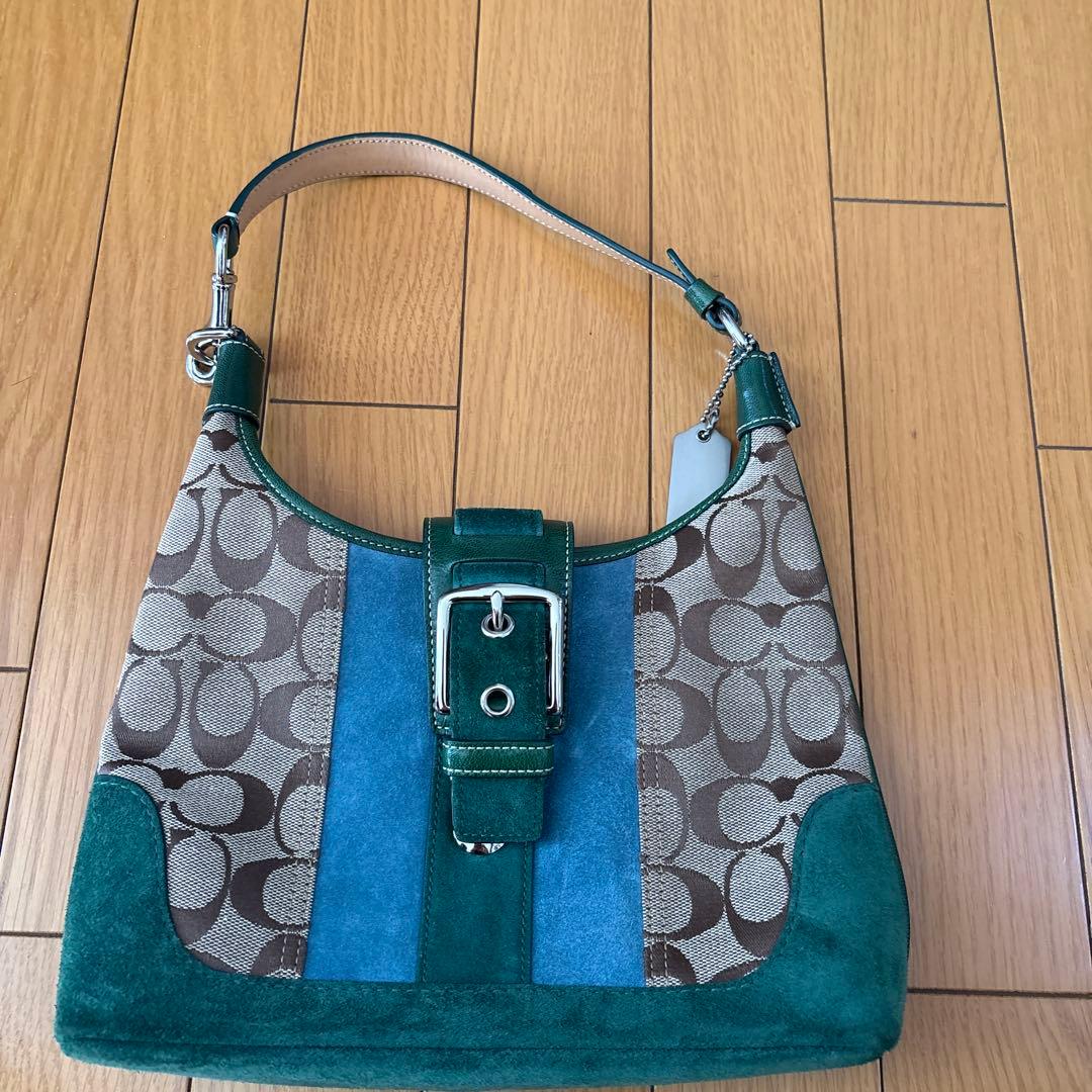 coachショルダーバッグ 緑系 スエード