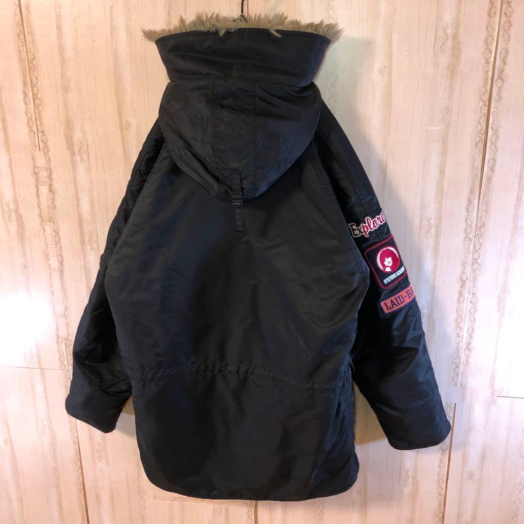 ヒステリックグラマー フードファー付き フライトジャケット アーム刺繍ロゴ付き