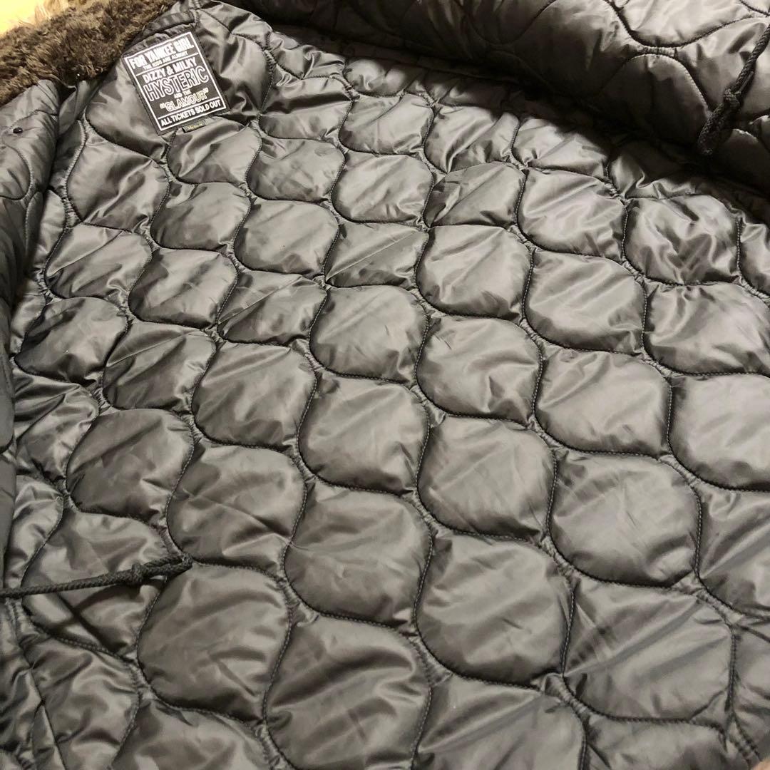 ヒステリックグラマー フードファー付き フライトジャケット アーム刺繍ロゴ付き