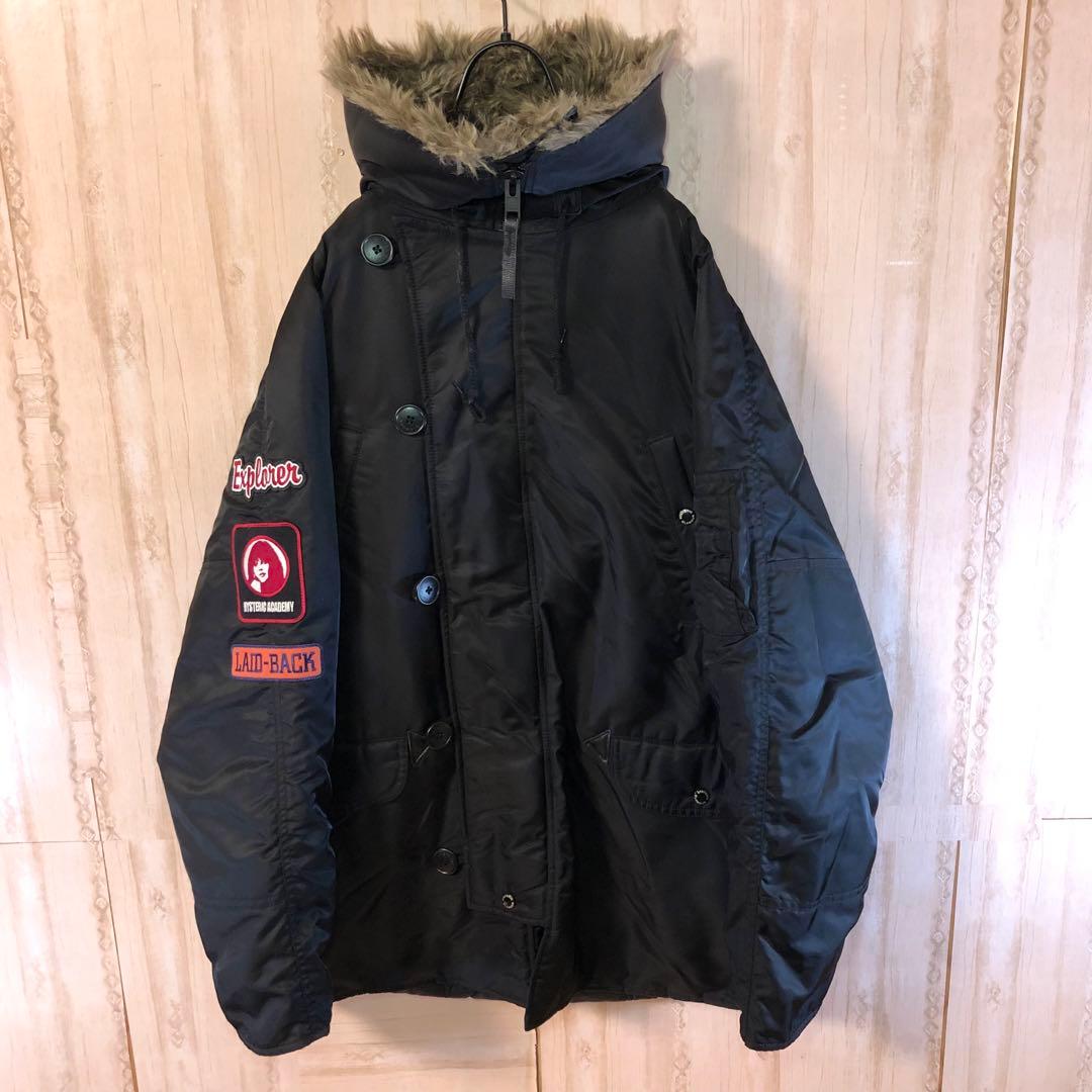 ヒステリックグラマー フードファー付き フライトジャケット アーム刺繍ロゴ付き