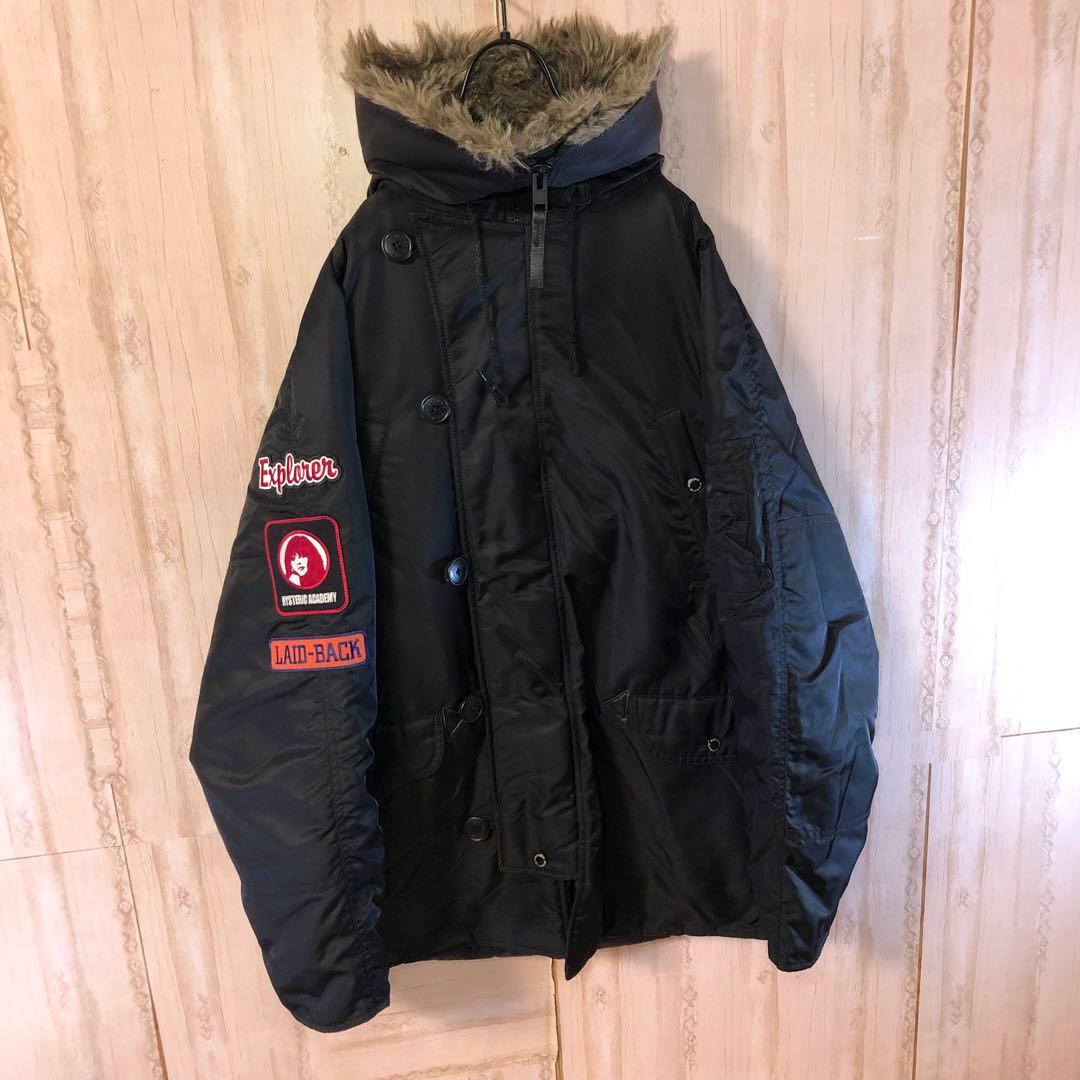 ヒステリックグラマー フードファー付き フライトジャケット アーム刺繍ロゴ付き