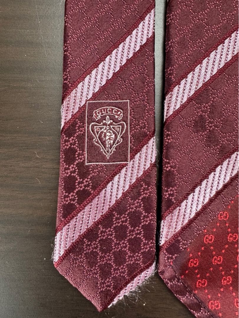k182 GUCCI GG柄 ストライプ ネクタイ ボルドー未使用