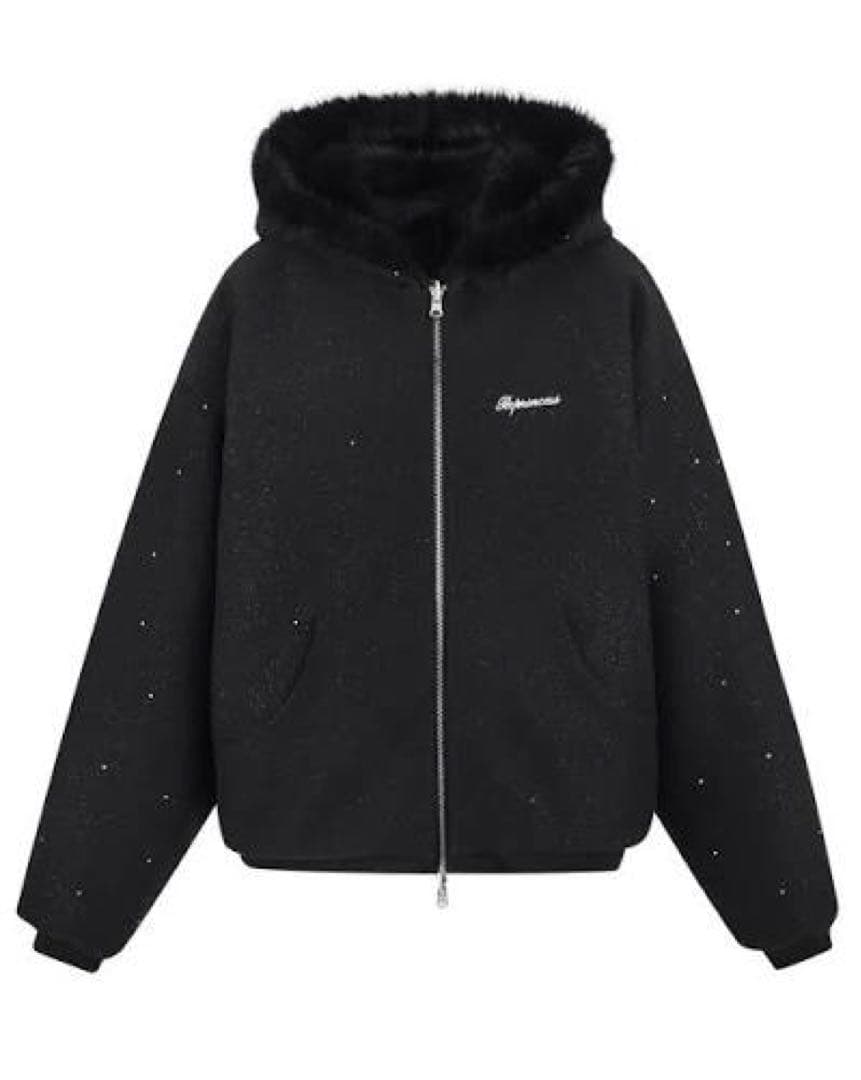 ジャケット・アウター andwang kirakira 2way fur zip up black