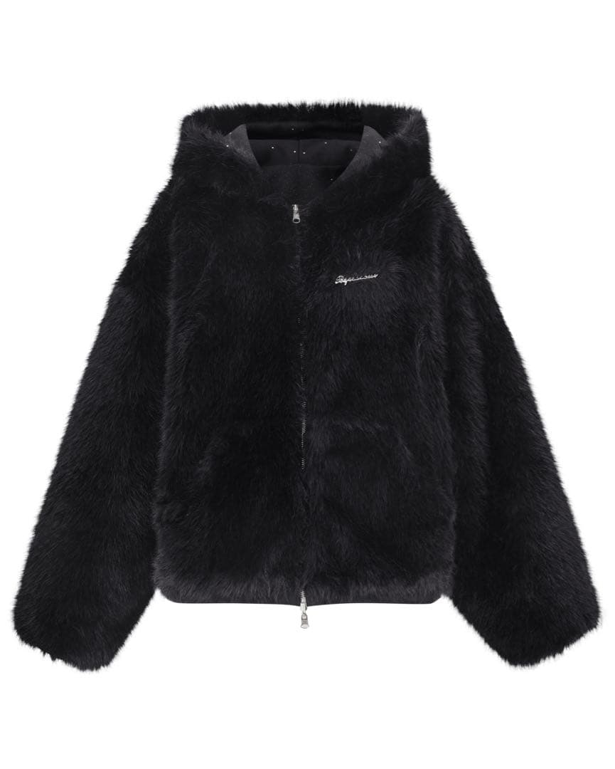 ジャケット・アウター andwang kirakira 2way fur zip up black