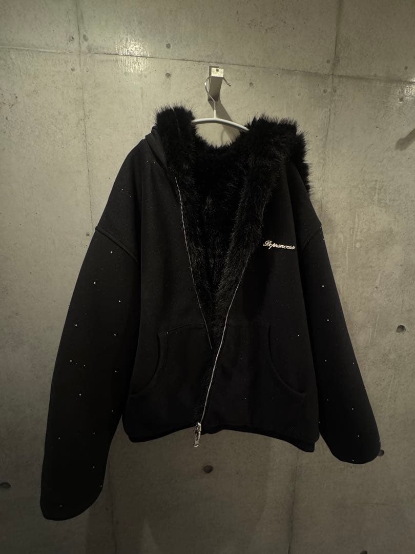 ジャケット・アウター andwang kirakira 2way fur zip up black