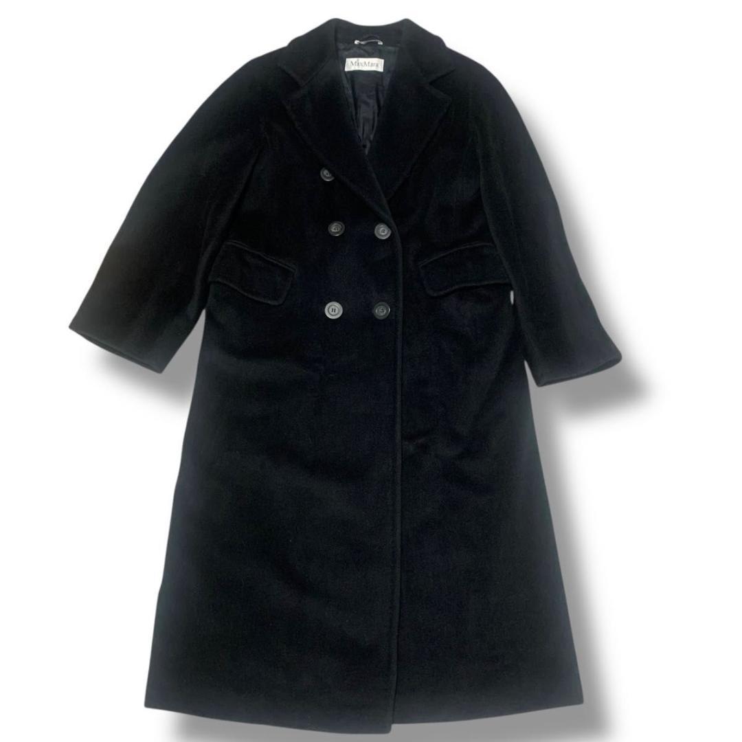 美品 Lサイズ マックスマーラ ロングコート カシミヤ 白タグ 女優襟 黒☆