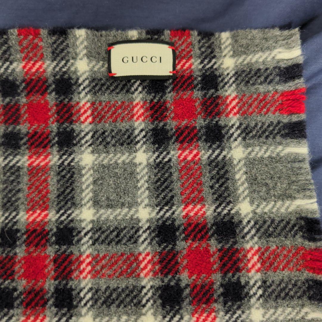 GUCCI チェック柄マフラー ウール混紡