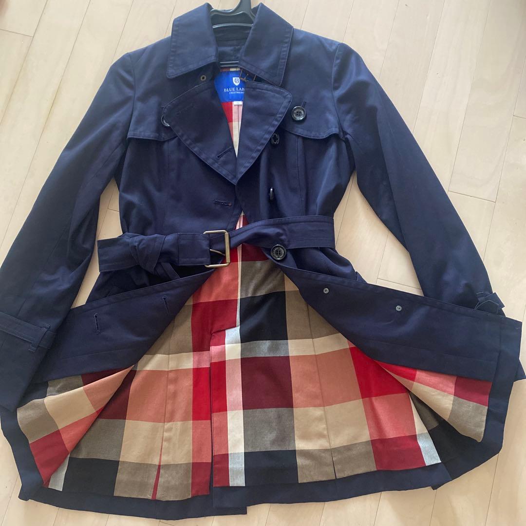 美品ブルーレーベルCRESTBRIDGE ライナー付きショート丈トレンチコート紺
