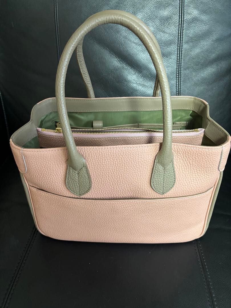 2月5日(木)21時【最終値下げ】ピンクとグレーのレザートートバッグ